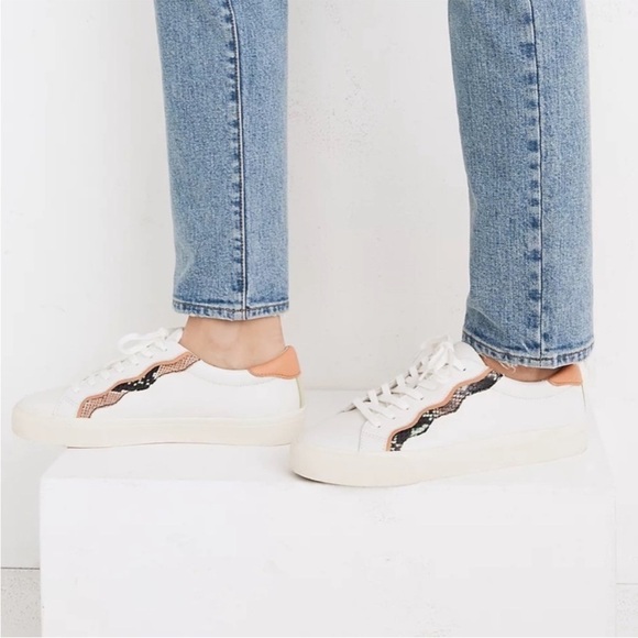 Madewell Sidewalk Low-Top Sneakers in Snake Embossed Leather Wave Edition 9.5 - Picture 1 of 16